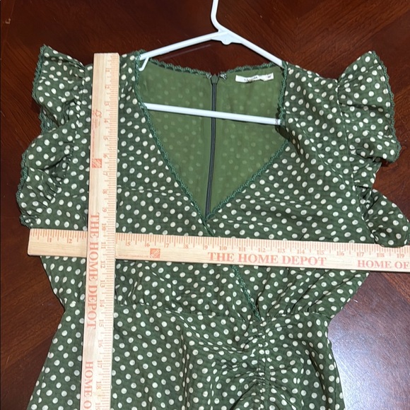Tularosa Huntington olive Green polka dot Mini Dress with Flutter Sleeves - Picture 12 of 15